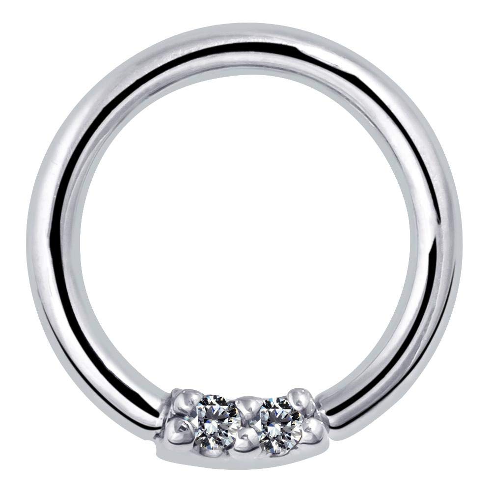 FreshTrends Two Diamonds Seamless Ring Hoop, 14K White Gold | 14G | 1/2" (0.01 cttw, J-K Color, SI1 Clarity)