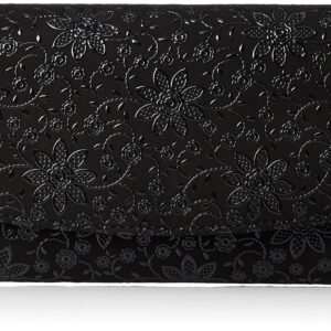 Indenya 2314-01-169 Long Wallet, Bundle Z, Black Deerskin x Black Lacquer, Clematis Pattern