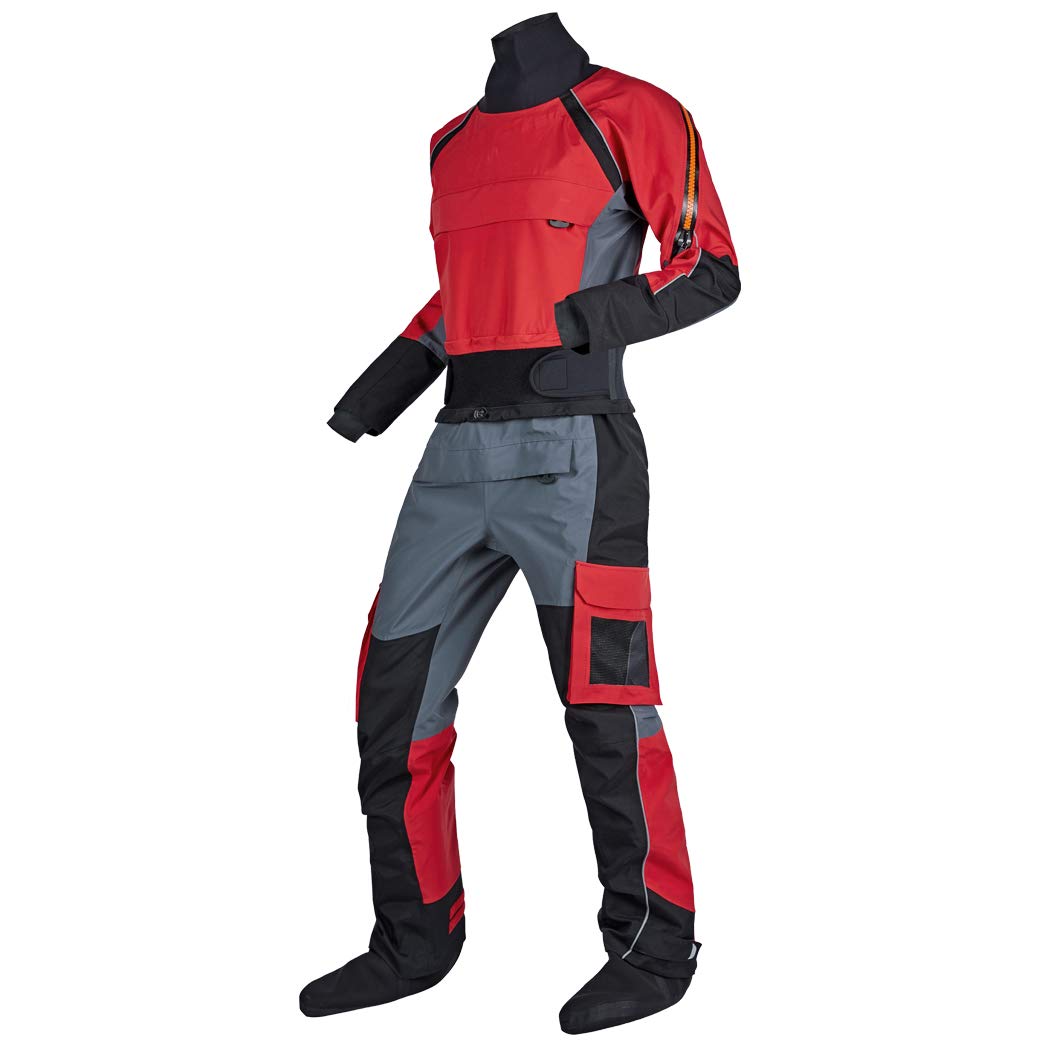 Mens Kayak Surf Drysuit Comfort Canoe Durability Waterproof SuitProtects Against Ingress of Water Mud Perfect Dry Suit for Fit ATV & UTV Riders (Red, L)