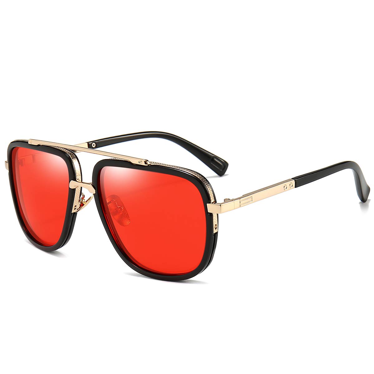 Dollger Oversized Square Aviator Sunglasses for Men Classic Retro Large Frame Red Lens Sunglasses