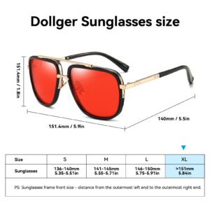 Dollger Oversized Square Aviator Sunglasses for Men Classic Retro Large Frame Red Lens Sunglasses