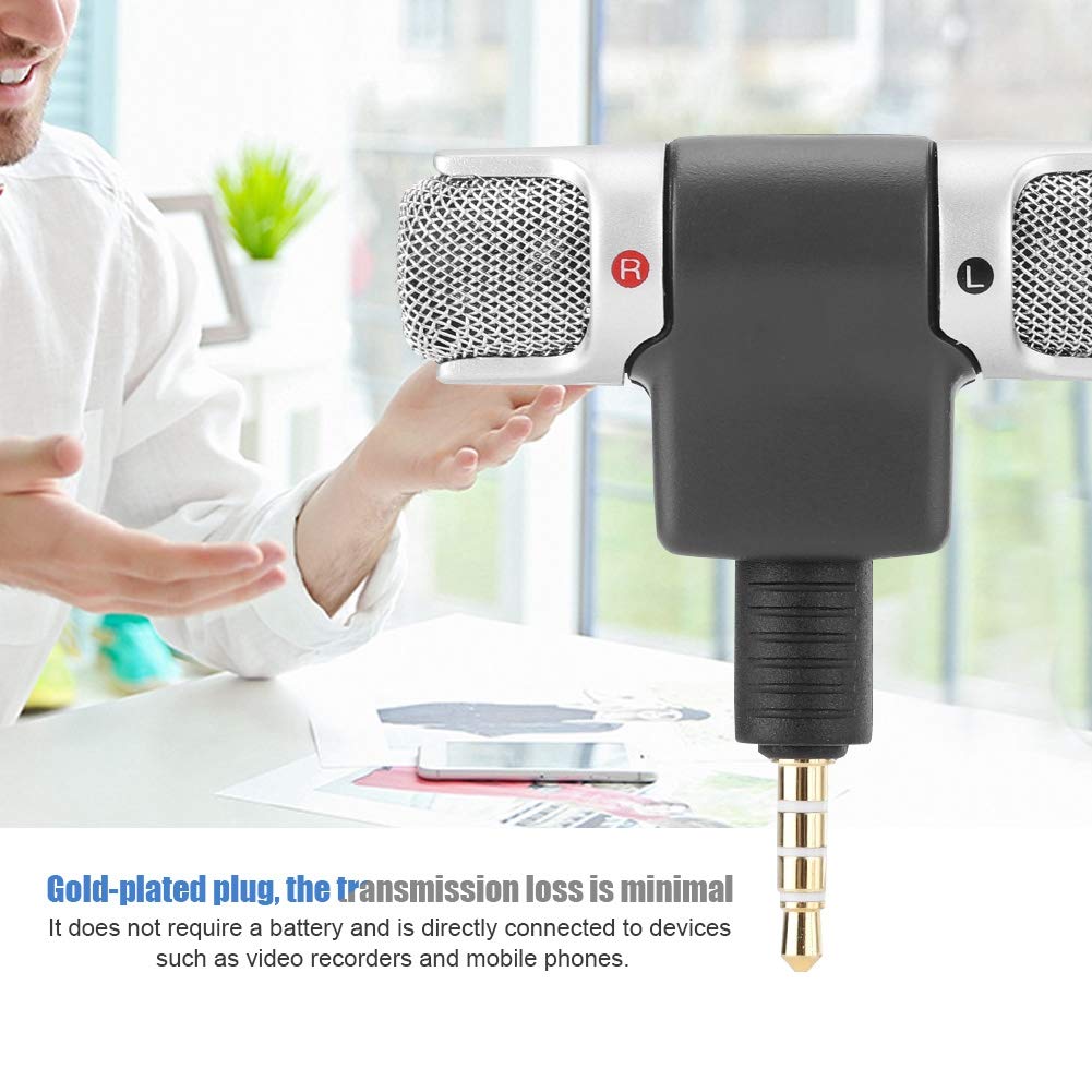 ASHATA Mini Microphone, 3.5mm Jack Mini Mic Digital Stereo Microphone Portable Professional Handheld External Microphone Angle Adjustable for Mobile Phone, PC and Recorder