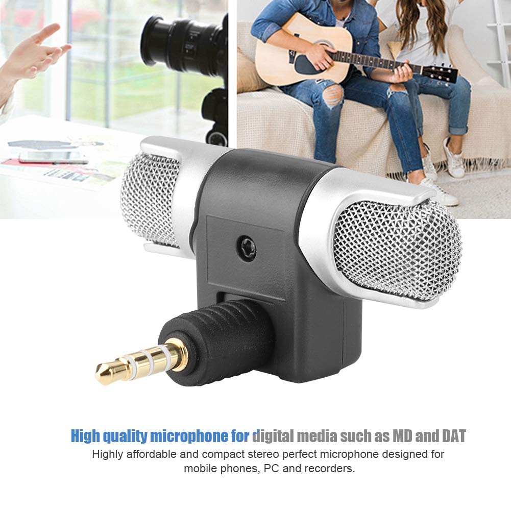 ASHATA Mini Microphone, 3.5mm Jack Mini Mic Digital Stereo Microphone Portable Professional Handheld External Microphone Angle Adjustable for Mobile Phone, PC and Recorder