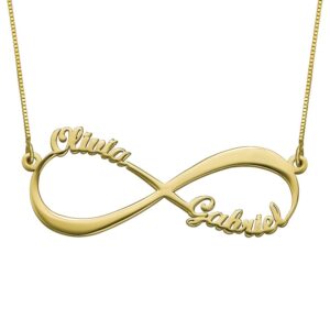 MyNameNecklace Personalize Couples Infinity Pendant Name Necklace Love Forever or with Your Name - Endless Love Jewelry Gift-10K Yellow Solid Gold Custom Any Name