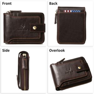 MING CLAN Zipper Wallet Men RFID Blocking Leather Flap ID Window Zip Coin Pocket Bifold Credit Card Wallets -Big Capacity For Travel