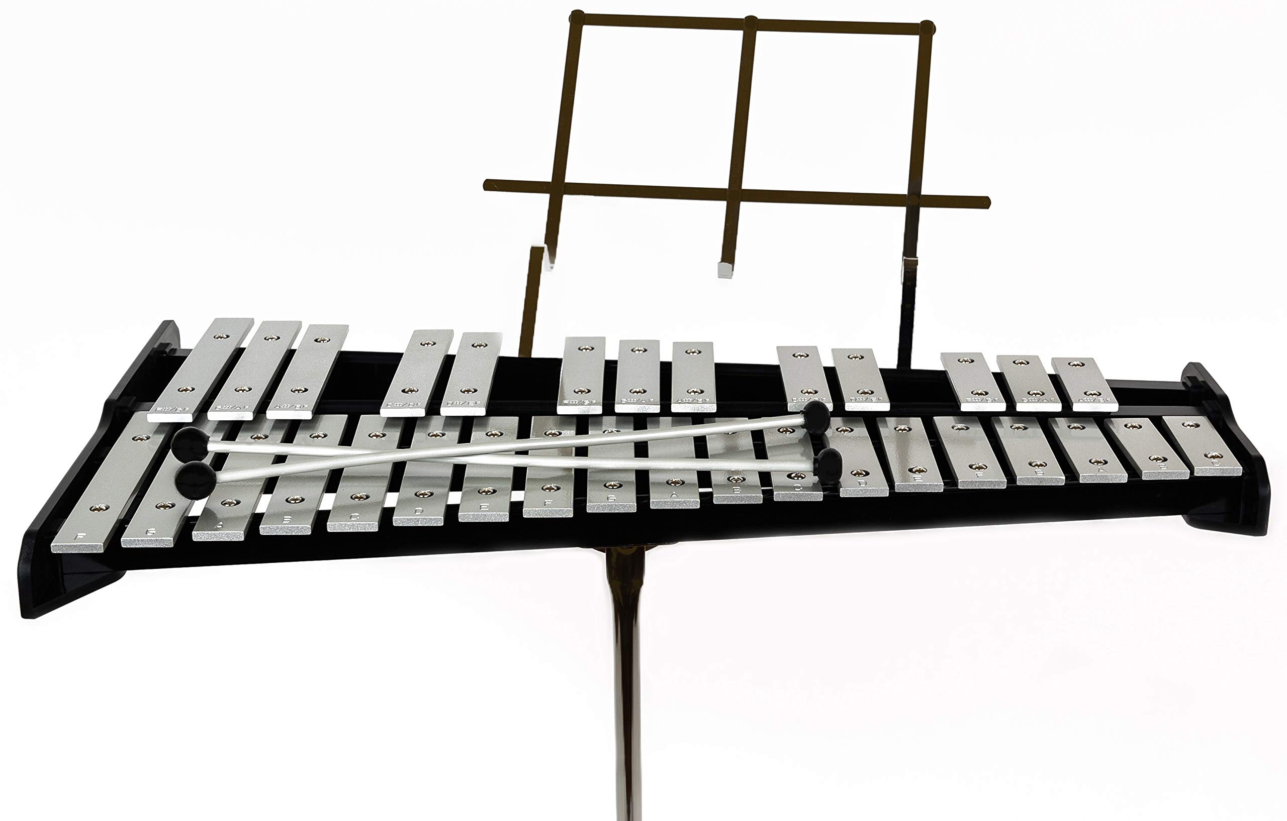 Gearlux 32-Note Glockenspiel Bell Kit with 8" Practice Pad, Stand, Music Rest, Mallets, Drum Sticks, and Gig Bag