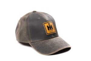 international harvester ih tractor hat with leather emblem, oil distressed