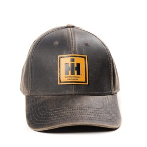 International Harvester IH Tractor Hat with Leather Emblem, Oil Distressed