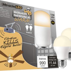 Miracle LED 602748 Rough Service Long-Lasting Light Bulb Garage Doors, Ceiling Fans, and Much More (2-Pack), Warm White