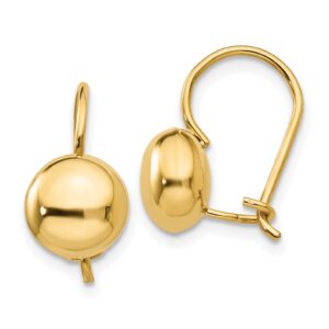 polished button kidney wire earrings in real 14k yellow gold 8 mm