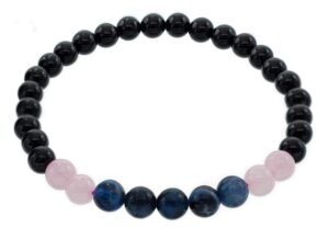 ltc designs 6mm black tourmaline metaphysical healing yoga stretch bracelet accented with sodalite and rose quartz for of calmness, love and protection, 7.5" for men, women, and teens