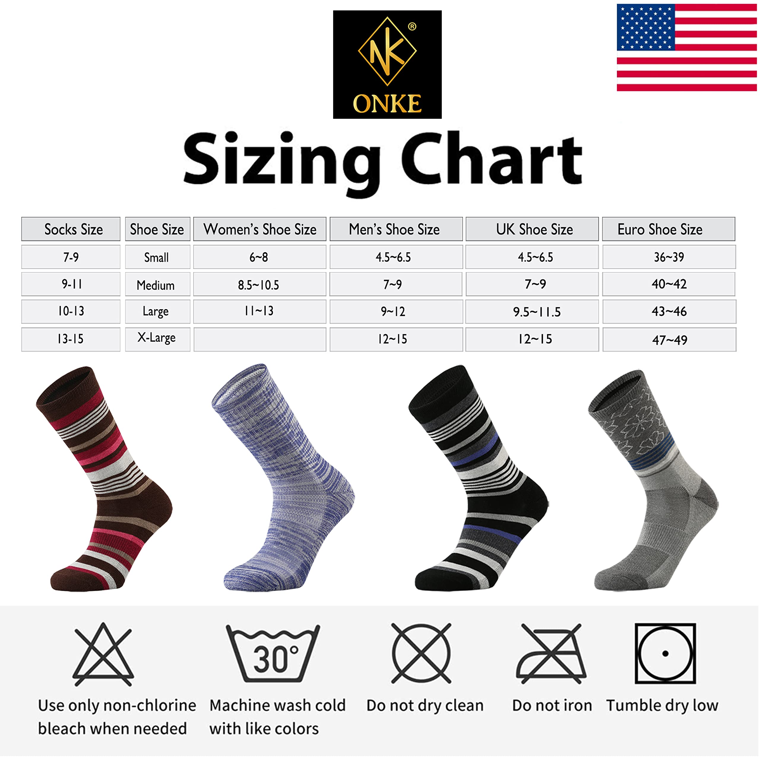 ONKE Merino Wool Cushion Crew Socks for Women Ladies Colorful Casual Dress Outdoor Trail Hiking Hike All Seasons Medium Warm(Multicolor9)