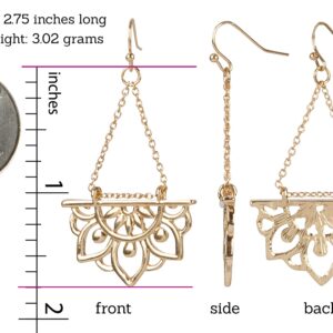 SPUNKYsoul New Beginnings Lotus Flower Antique Silver or Gold and Patina Boho Chic Tribal Ethnic Fishhook Dangle Earrings for Women Gift (Gold)