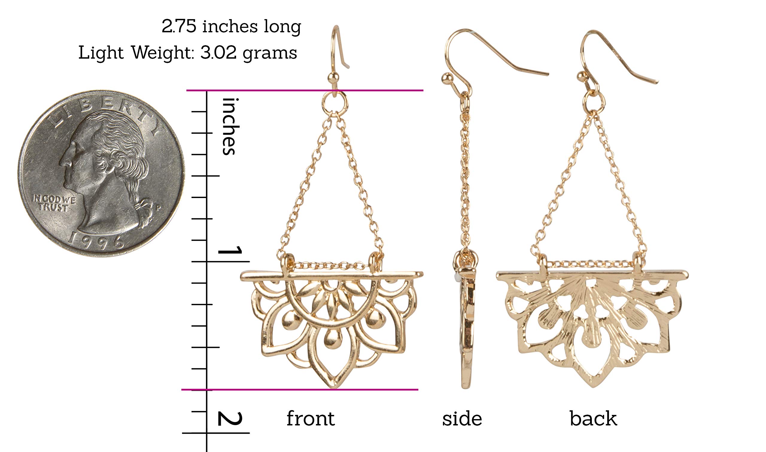 SPUNKYsoul New Beginnings Lotus Flower Antique Silver or Gold and Patina Boho Chic Tribal Ethnic Fishhook Dangle Earrings for Women Gift (Gold)