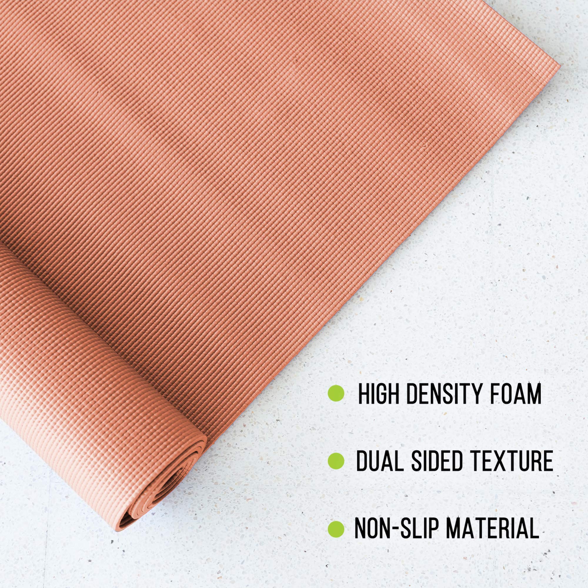 Nicole Miller Yoga Workout Mat, Thick Yoga Exercise Mat for Home Gym with Exercise Mat Strap (Coral, 4MM Thick)