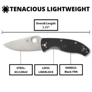 Spyderco Tenacious Lightweight Folding Utility Pocket Knife with 3.39" Stainless Steel Blade and Black FRN Handle - Everyday Carry - PlainEdge - C122PBK