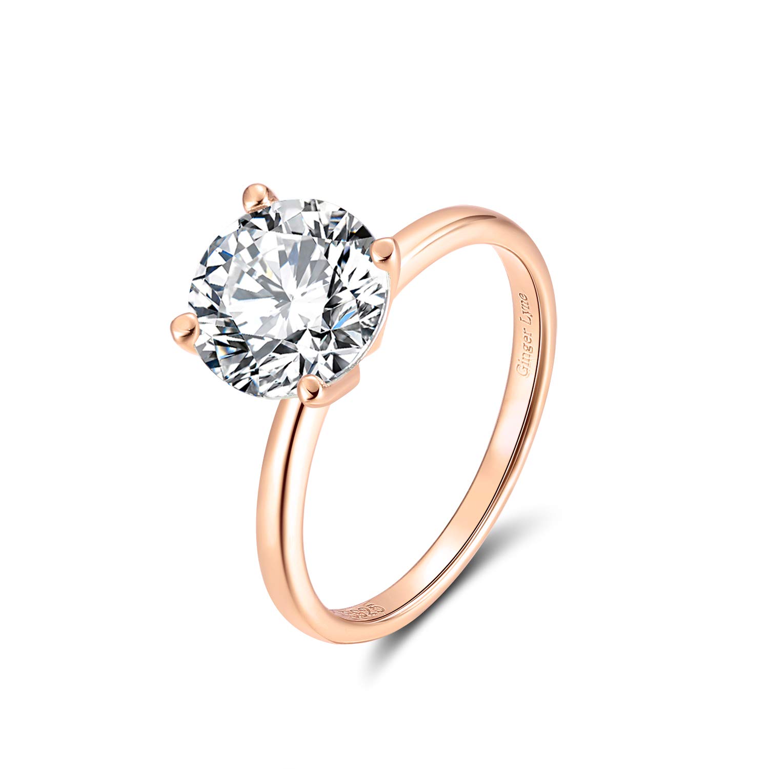 Amore 1CT 2CT 3CT DEW Solitaire Moissanite Engagement Ring by Ginger Lyne Choice of White Yellow or Rose Gold over Sterling Silver Wedding rings for women by Ginger Lyne