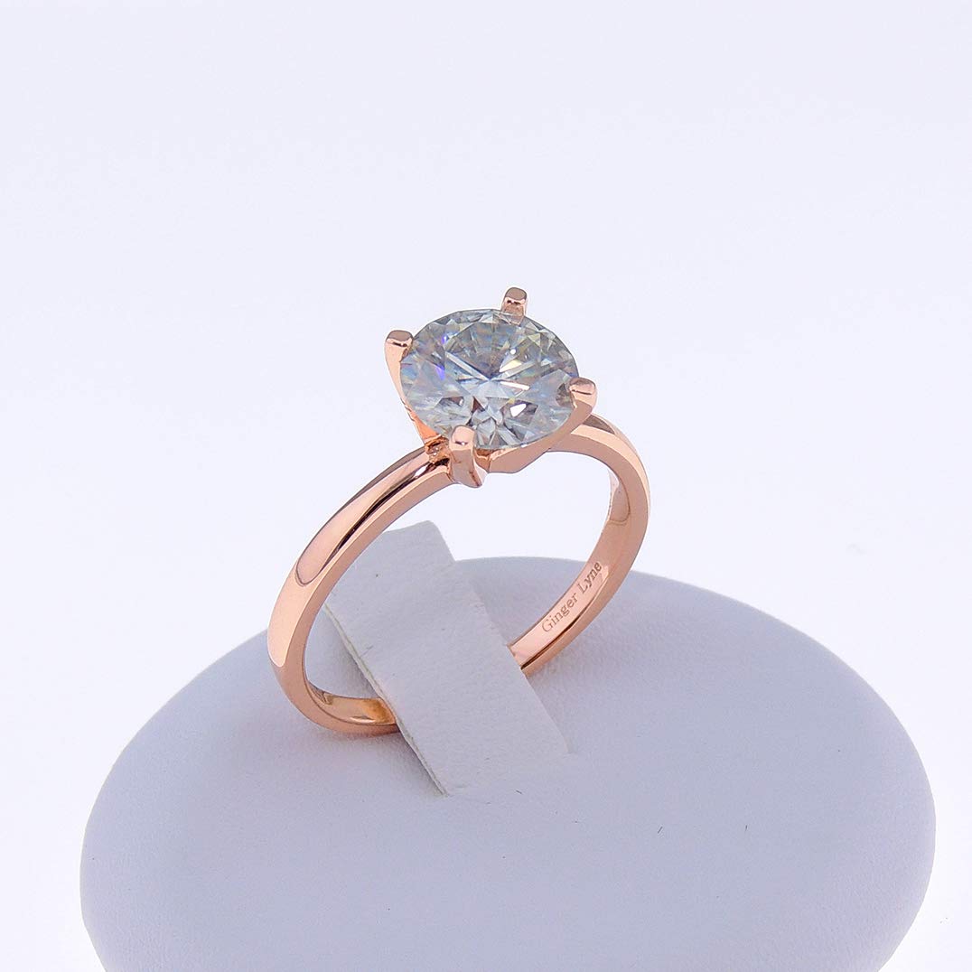 Amore 1CT 2CT 3CT DEW Solitaire Moissanite Engagement Ring by Ginger Lyne Choice of White Yellow or Rose Gold over Sterling Silver Wedding rings for women by Ginger Lyne