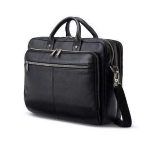 samsonite classic leather toploader briefcase, black, one size