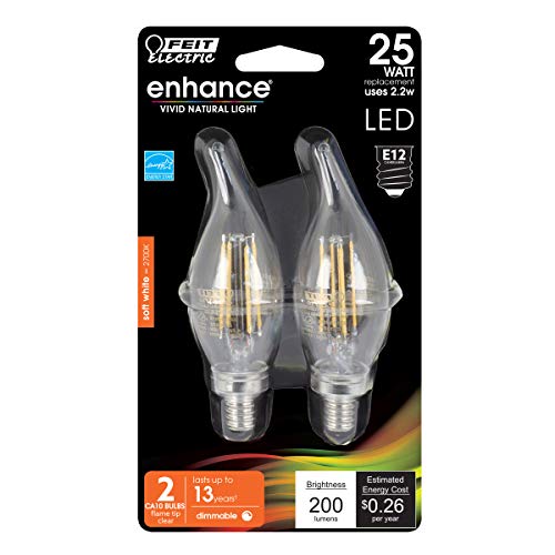 Feit Electric BPCFC25/927CA/FIL/2 25W EQ DM LED Candelabra Light Bulb, 2 Bulbs