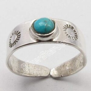 SilverStarJewel Cabochon Turquoise December Birthstone Toe Ring Solid Silver Best New Year's Day Jewelry Deals