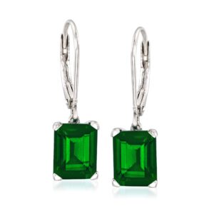 ross-simons 6.00 ct. t.w. simulated emerald drop earrings in sterling silver