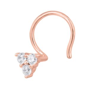 FINEROCK 0.07 Carat 3-Stone Diamond Nose Pin Stud in 14K Rose Gold