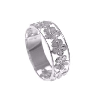 Arthur's Jewelry 14K solid white gold Hawaiian plumeria flower lei ring 6.5mm size 8