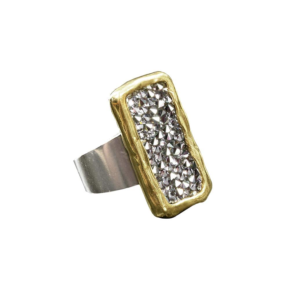 Waxing Poetic Kristal Plate Brass, Sterling Silver and Swarovski Crystals Statement Ring