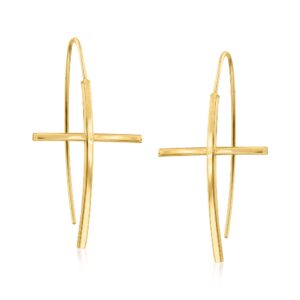 ross-simons 14kt yellow gold curved cross drop earrings