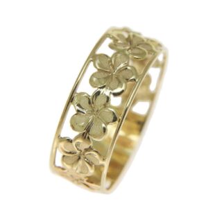 14K solid yellow gold Hawaiian plumeria flower lei ring 6.5mm size 8.5