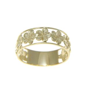 14K solid yellow gold Hawaiian plumeria flower lei ring 6.5mm size 8.5