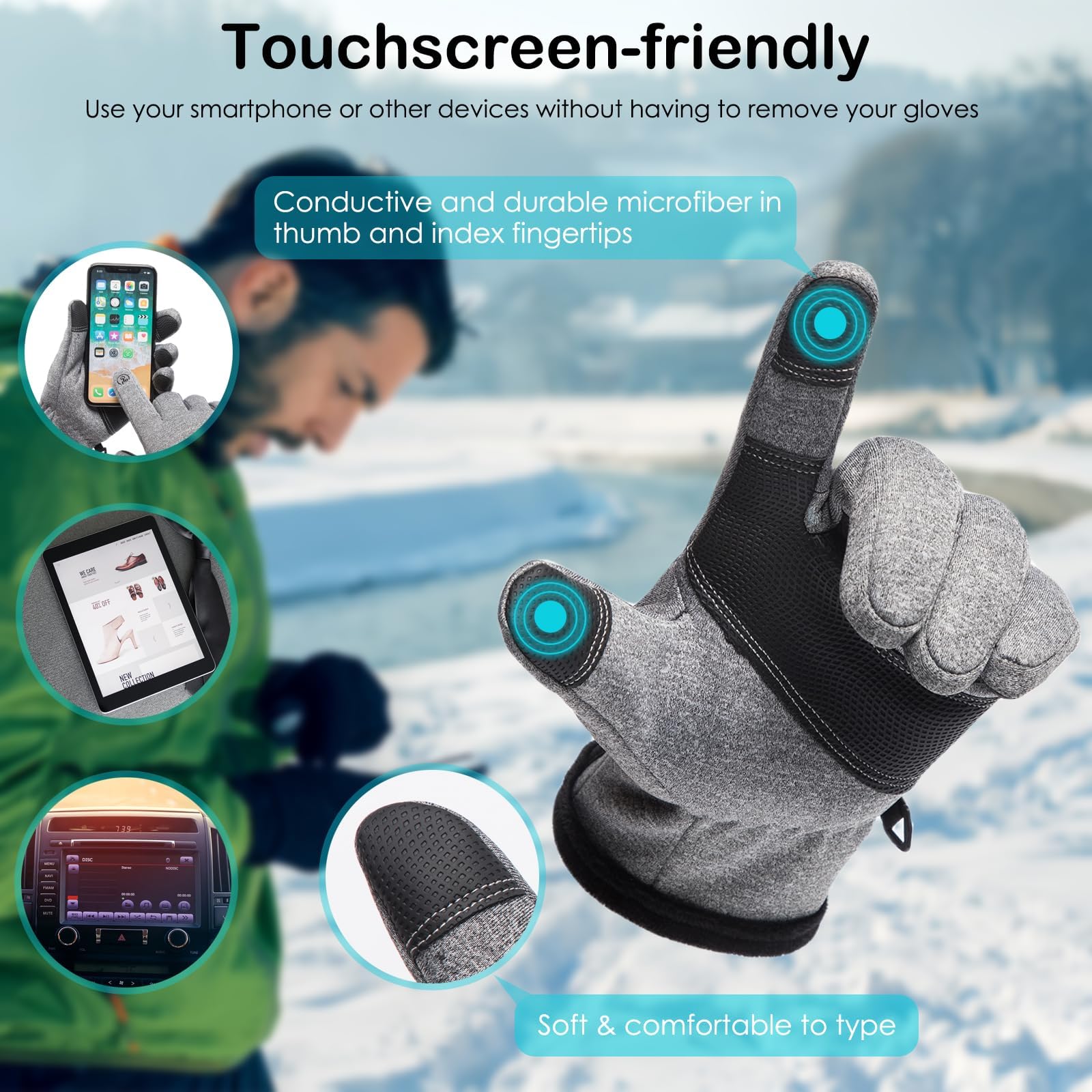 GORELOX Winter Warm Gloves,Touchscreen Cold Weather Driving Gloves Windproof Anti-Slip Sports Gloves for Cycling Running Skiing Hiking Climbing,Men ＆ Women