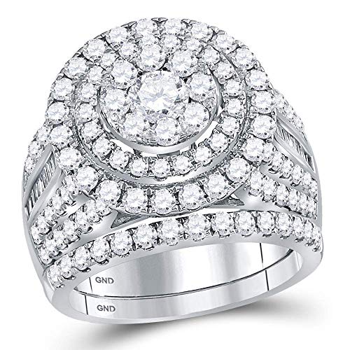 FB JEWELS 14K White Gold Womens Round Diamond Cluster Bridal Wedding Engagement Ring Band Set 3.00 Cttw Size 8