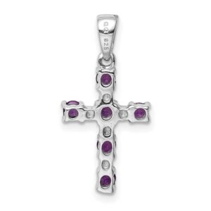 Jewelry Stores Network Amethyst & Diamond Cross Pendant 17x12mm in 925 Sterling Silver 0.35ct 29 mm x 12 mm