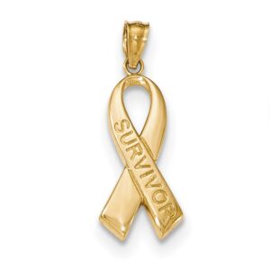 Jewelry Stores Network 14k Yellow Gold Polished Survivor Word On Cancer Awareness Ribbon Pendant 26 mm x 11 mm