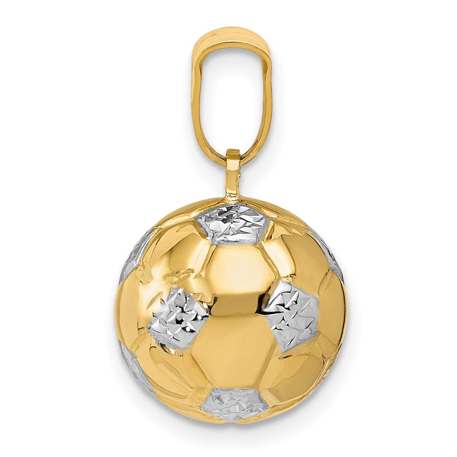 14k Yellow Gold Two Tone Soccer Ball Pendant 19 mm x 12 mm