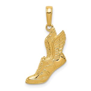 jewelry stores network running shoe with wings pendant in real 14k yellow gold 17x14mm