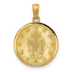 Jewelry Stores Network Miraculous Medal Our Lady of Graces Solid Round Pendant in Real 14k Yellow Gold 14mm