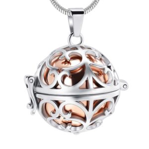 minicremation cremation jewelry urn pendant necklace for ashes with hollow ball keepsake memorial jewelry for ashes (rose gold)