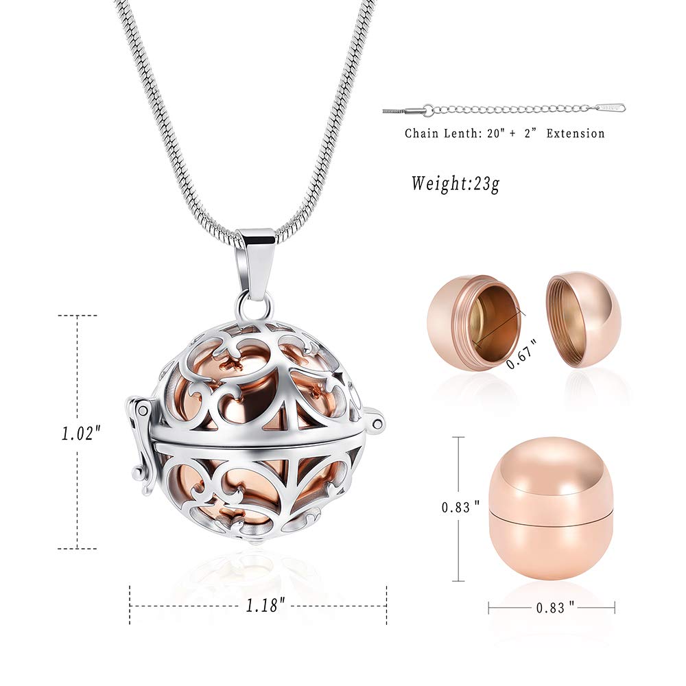 Minicremation Cremation Jewelry Urn Pendant Necklace for Ashes with Hollow Ball Keepsake Memorial Jewelry for Ashes (Rose Gold)