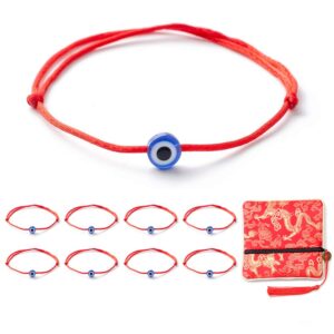 kelistom 8 Pieces Evil Eye Red Kabbalah String Bracelets for Women Men Boys Girls Protection Amulet Storage Gift Bag with Long Tassels (A:HS022-8)