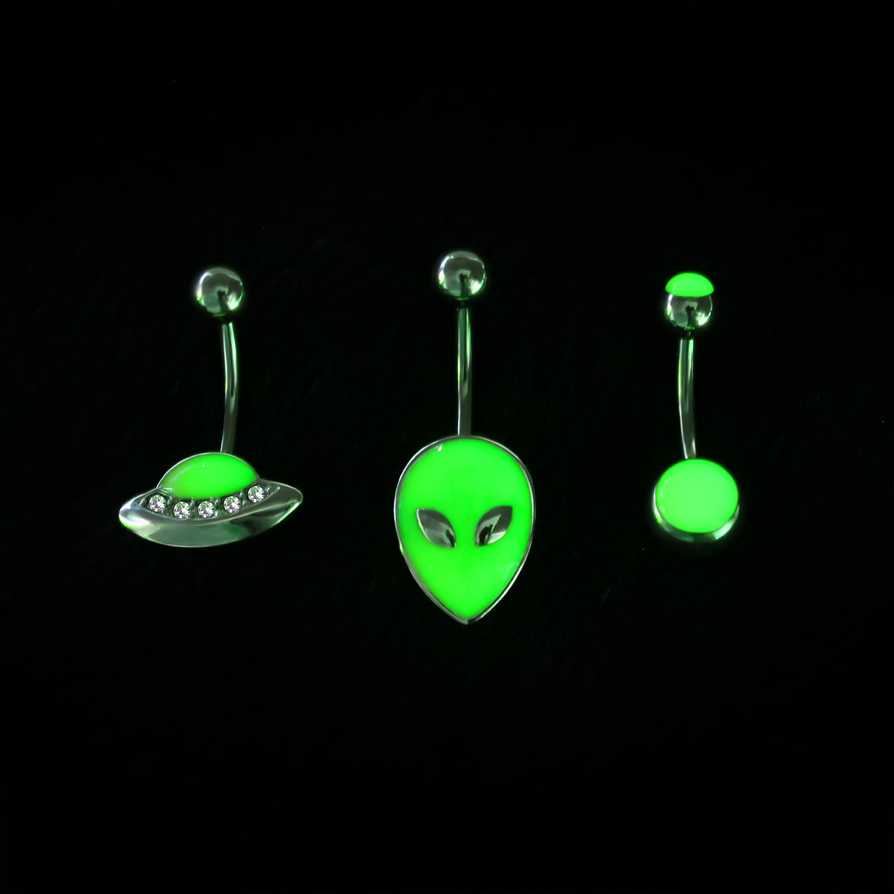 COCHARM 3PCS Halloween Alien Belly Button Rings Glow in the Dark 14G UFO Belly Navel Piercing Jewelry