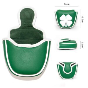 Barudan Golf Green White Shamrock Golf Headcover Head Covers Magnetic Mallet Putter Club Cover Protector Synthetic Leather Well Made for Odyssey 2ball Putters,Scotty Cameron,Tayormade,Ping