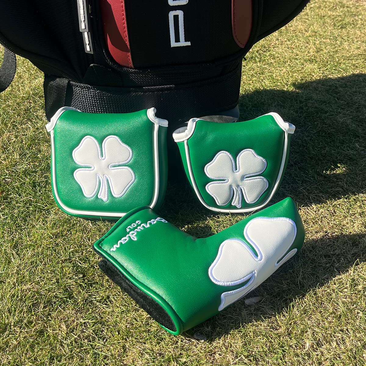 Barudan Golf Green White Shamrock Golf Headcover Head Covers Magnetic Mallet Putter Club Cover Protector Synthetic Leather Well Made for Odyssey 2ball Putters,Scotty Cameron,Tayormade,Ping