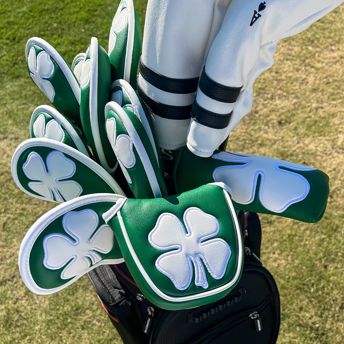 Barudan Golf Green White Shamrock Golf Headcover Head Covers Magnetic Mallet Putter Club Cover Protector Synthetic Leather Well Made for Odyssey 2ball Putters,Scotty Cameron,Tayormade,Ping