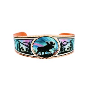 FRONT LINE JEWELRY Artisan-crafted Alaska Native Northern Lights Moose Bracelets Cuff Copper Moose Jewelry, Alaskan Native American Bracelets Cuff, Northen Lights Bracelet