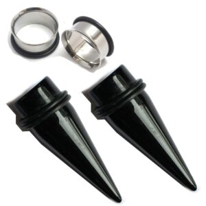 Zaya Body Jewelry 1 inch 25mm Black Tapers and Steel Tunnels Ear Gauging Kit