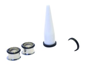 zaya body jewelry 9/16" 14mm white tapers and steel tunnels ear stretching kit