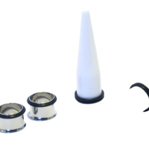 Zaya Body Jewelry 9/16" 14mm White Tapers and Steel Tunnels Ear Stretching Kit